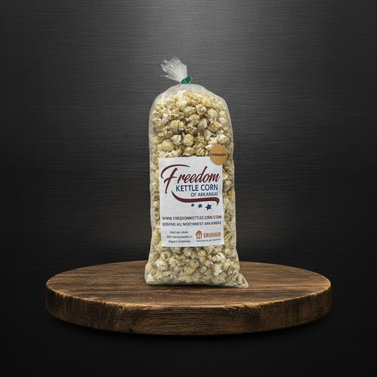 Bag of cinnamon toast kettle corn from Freedom Kettle Corn of Arkansas