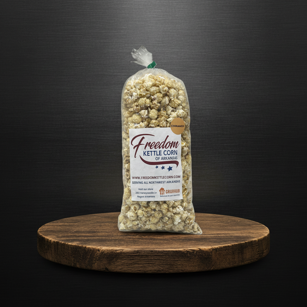 Bag of cinnamon toast kettle corn from Freedom Kettle Corn of Arkansas